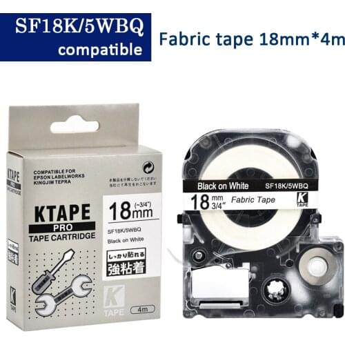 CIDY 10Pcs for Epson LTC18-8 SF18K/5WBQ 18mm*4m black on white iron-on fabric tape for Epson label printer LW300 LW400 LW-700P