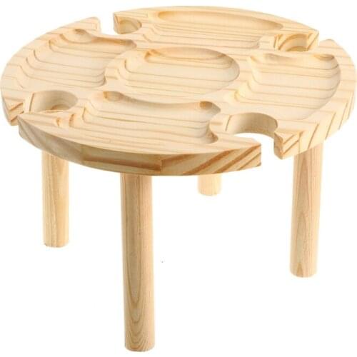 Wooden folding picnic table outdoor portable with wine glass holder high tripod two in one round storage rack camping table