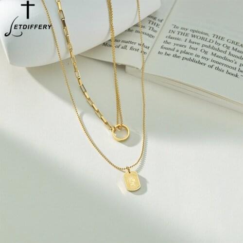 Letdiffery Elegant Multi Layer Necklace 14K Gold Women Choker Necklaces Stainless Steel Geometric Pendant Jewelry for Girls