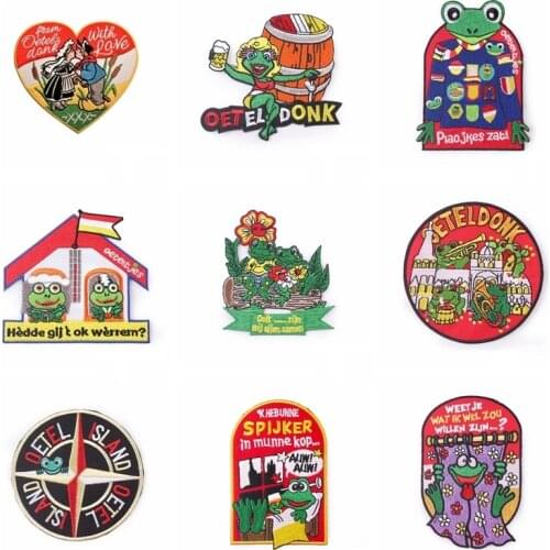 Dutch Carnaval Oeteldonk Frog Patch Embroidered Patches For Clothes Iron Fusible For Sewing Accessories Applique Fashion Decor