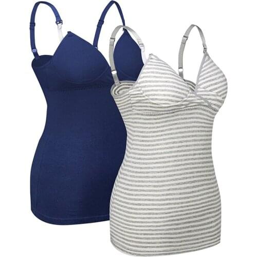 7 Colors Maternity Padded Cotton Nursing Tank Tops Breastfeeding Camisole Pajamas for Pregnant Women Bra Free Vest Camis 2pc/set