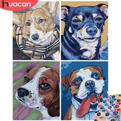 HUACAN Oil Painting By Number Dog Animal Kit Drawing On Canvas Wall Art HandPainted Home Decor DIY Gift