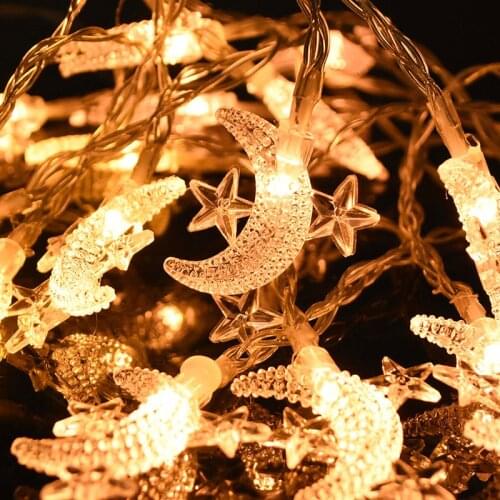 Eid Mubarak Decor 10/20 LED Moon Star Glitter Light String Fairy Garlands Indoor Hanging Lamp For Ramadan Kareem Party Supplies