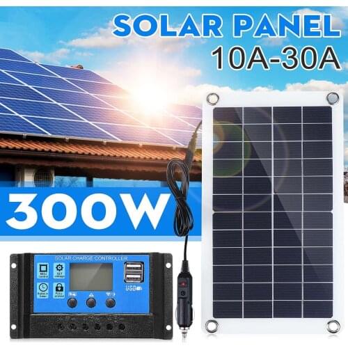 300W Solar Panel Kit Complete 12V USB With 10-30A Controller Solar Cells for Car Yacht RV Boat Moblie Phone Battery Charger