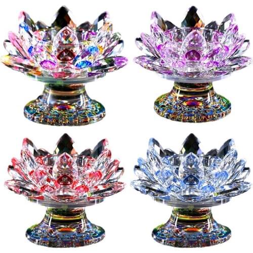 Beautiful Crystal Lotus Candle Holder Candlestick Butter Lamp Stand Ornaments Buddhist Supplies Crafts Table Decoration