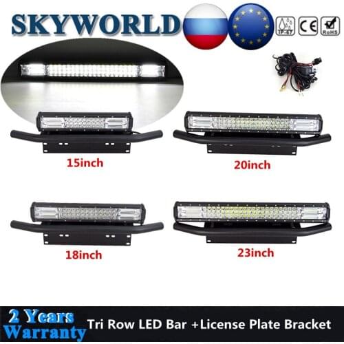 Bull Bar Front Bumper Number License Plate Mounting Bracket + 15 18 20 23inch 3-Row LED Light Bar Offroad For Jeep Truck 4x4 SUV