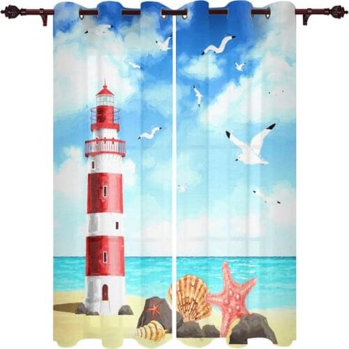 Kitchen Curtains Beach Lighthouse Shell Seagull Window Curtains for Living Room Bedroom Drapes Kids Bedroom Curtains