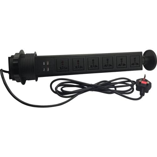 Kitchen Desktop Pulling Pop up Hidden socket: 6 universal power outlets+2 USB Charger+3M UK Plug Wire cable For Worktop Tabletop