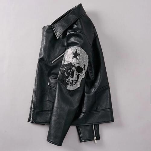 PP Skull Head New Autumn Winter Fashion Plein Leather Jacket Men Casual hip-hop Punk Man Leather Coat giacca di pelle