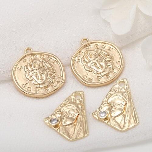 18*20MM 14K Gold Color Plated Brass Commemorative Coin Charms Pendants High Quality Jewelry Making Supplies Findings Accessories