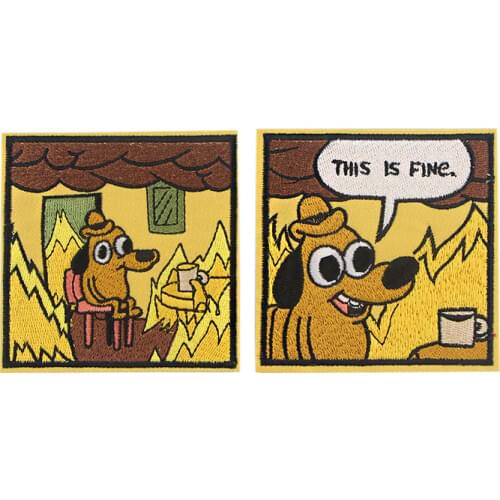 A3397 Patchfan Cartoon Dog This is Fine Text Patch Applique Stickers Pour Sewing Shirt Clothing Badges Iron On T-shirt