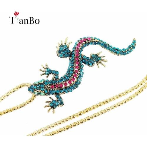Statement Collar Crystal Gecko Lizard Necklace Long Sweater Necklace Chain Pendant Choker Fashion Jewelry For Women Accessories