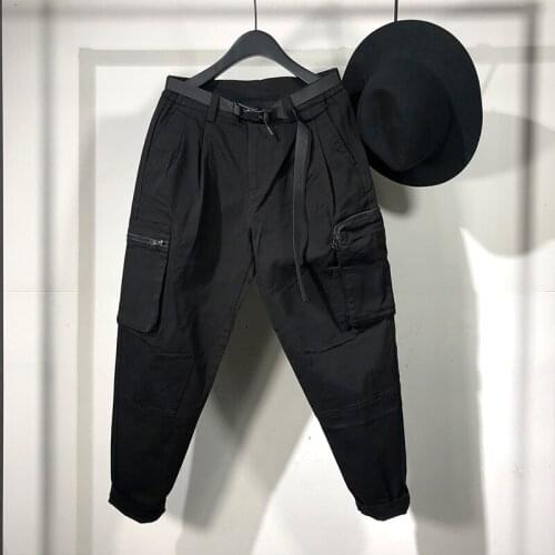 Owen Seak Men Casual Cargo Harem Pants High Street Wear Hip Hop Ankle Length Mens Clothing Sweatpants Autumn Black Pants