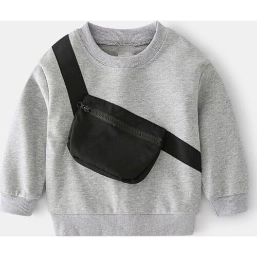 New Fashion Children Clothing Long Sleeve Sweater Kids Fake Two Piece With Zipper Bags T-shirt Boys Casual Top
