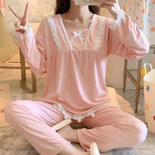 New Sleepwear Cartoon Cotton Pajamas for Women Long Pants Sleeved Spring Autumn Loungewear Fashion Home Clothing Homewear 10 Sty