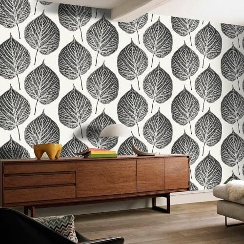 Beibehang Modern minimalistic Nordic black and white leaves wallpaper 3D leaves on the bed sofa TV background walls 3d wallpaper