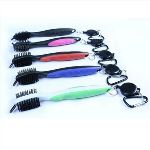 WholeSale 110pcs/lot Golf choose club brush Groove cleaner dual iron wood RETRACTABLE STRING SPIKE 5 colors Mixed