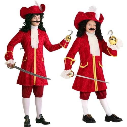 Pirate Costume Red Suit Coat Hat Kids Adult Halloween Boys Men Cosplay Birthday Party Captain Unique Funny Gift