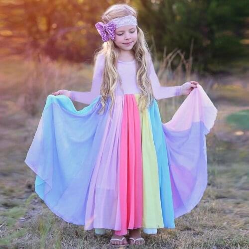 Baby Girls Princess Dress Toddler Kids Summer RainBow Cotton Chiffon Dresses Spring Autumn Clothes Infantil Children Clothing