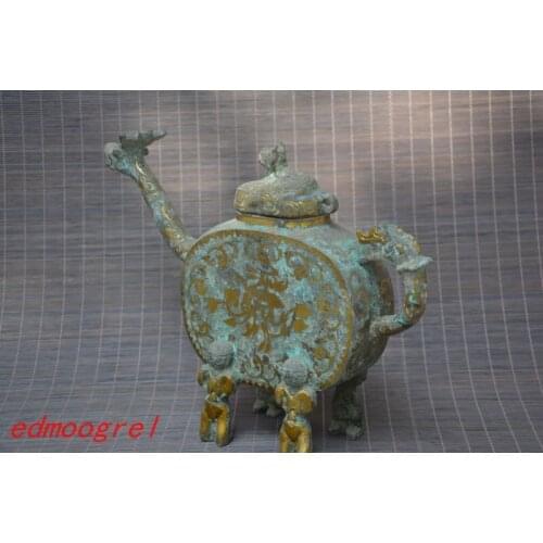Rare Old Han Dyansty(25---186) Bronze gold teapot,Dragon&Phoneix,best collection&adornment,free shipping