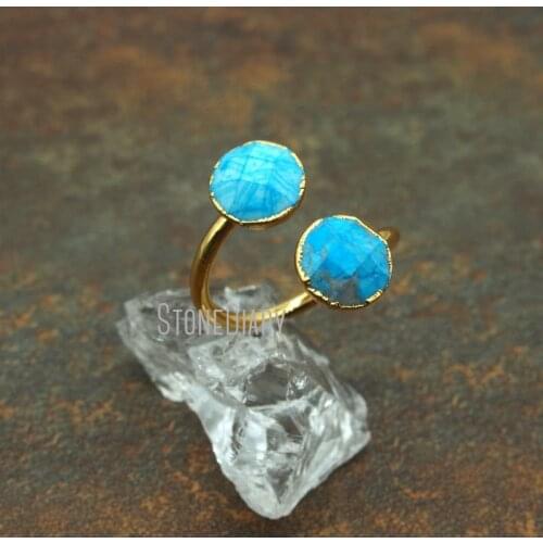 10Pcs Gold Electroplated Faceted Round Shape Ring Blue White Turquoises Ring Outlet 10mm RM5563