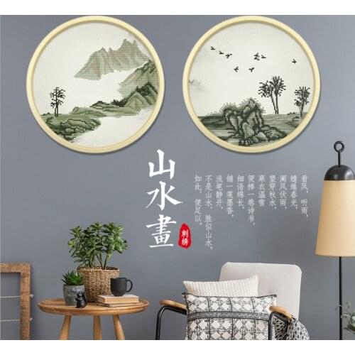 DIY cross stitch triplet landscape painting living room and bedroom new Chinese style hanging painting, triplet painting 30*30*3