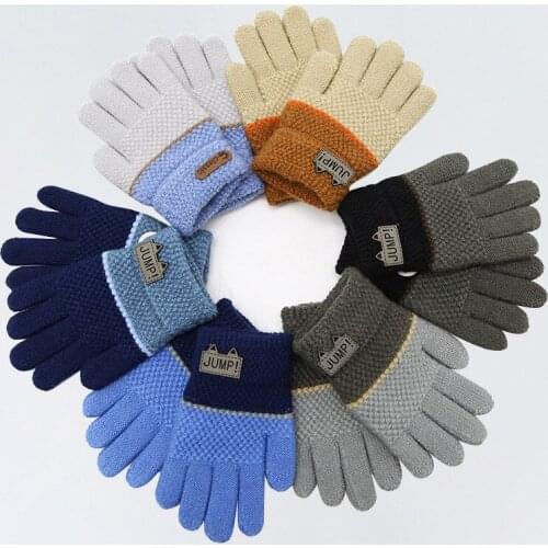 Splicing Warm All Finger Gloves Winter Cold Proof And Warm Keeping Thickening Mittens Children Kid Glove Baby for 4-8Years Old