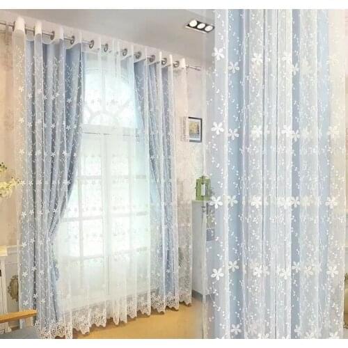 FYFUYOUFY Pastoral Small pure and fresh voile curtains Small florals embroidery tulle for bedroom living room wedding decoration