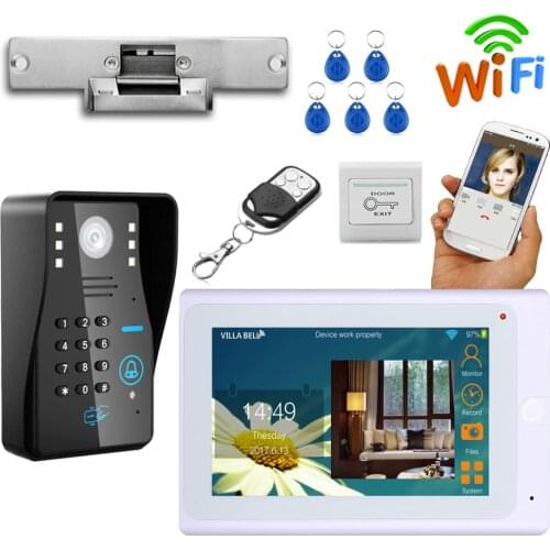 7" Wired /Wireless Wifi Video Door Phone Video Intercom Doorbell System Electric Strike Lock + Power Supply+ Door Exit+ ID Card