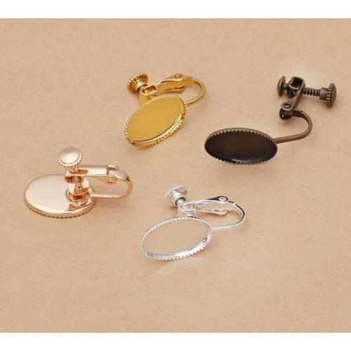 Screw Back Clip On No pierced Clip Earrings Blank 10x14mm Oval Bezel tray Hanging Earrings Findings Cabochons Bases
