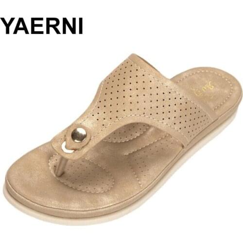YAERNI 2021 Summer New Women Fashion PU Skin Hollow Out Herringbone Comfortable Beach Shoes Versatile Sportswear Women Slippers