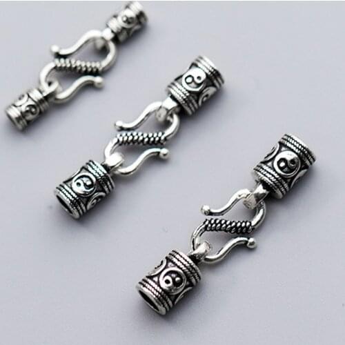 925 Sterling Silver High Quality Round Leaher Cords Clasp End Beads 26mm 30mm 32mm Necklace Connector Clasps DIY Jewelry Making