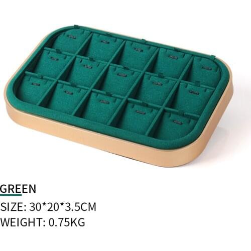 Green 15 Grids Metal Microfiber Jewelry Display Trays For Femal Earring Pendent Jewellery Organizers Holder 8 Colors Available
