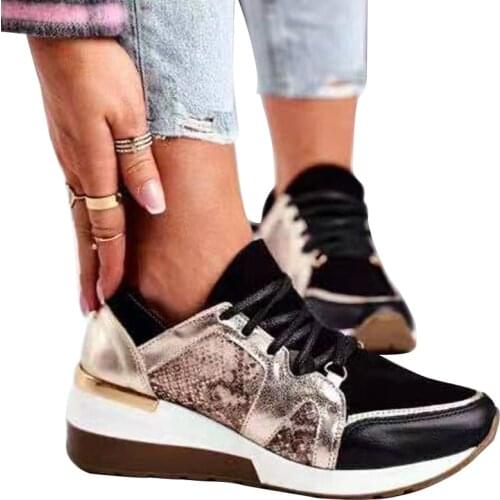 Women Sneakers 2021 New Wedge Casual Printed Sneakers Females Patchwork Platform Ladies Sports Shoe Comfor Lace-Up Women Shoes