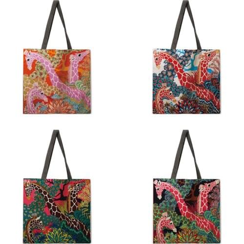 Three giraffes ladies leisure handbags foldable shopping bags ladies shoulder bags ladies handbags fashion beach bags