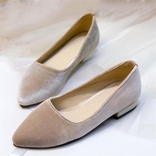 AGODOR casual flat shoes women velvet shoes heels spring pointed toe womens ballet flats big size