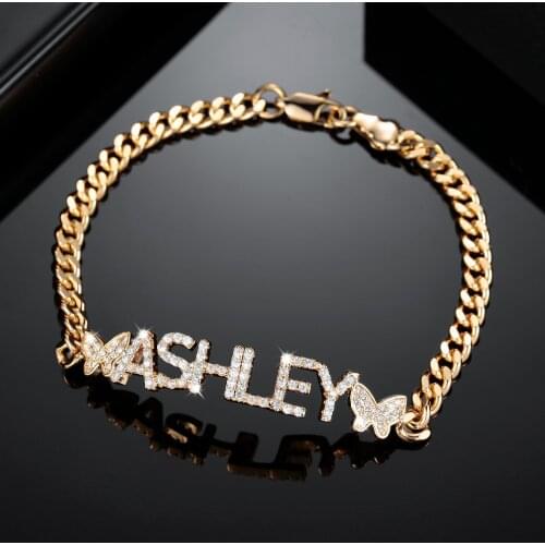 Custom Name Zirconia Bracelet For Women Personalized Iced Out Letter Shiny Bracelets Jewelry Gift Adjustable Stretch Bangle Gift