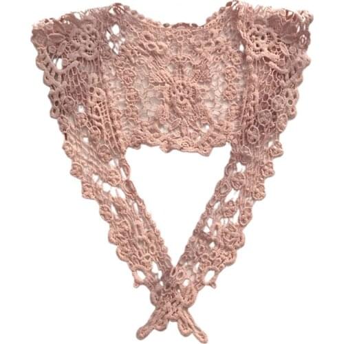 Women Embroidery Floral Lace Triangle Neck Scarf Sweet Color Crochet Shawl Breathable Neckerchief for Ladies Party Decor