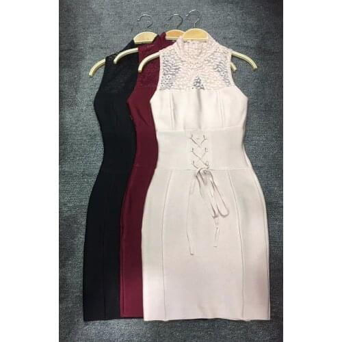 Women Dress Mini Length Burgundy Black Beige Elegant Sexy New Bandage Dresses Vestidos Bodycon Summer Womens Dresses Wholesale