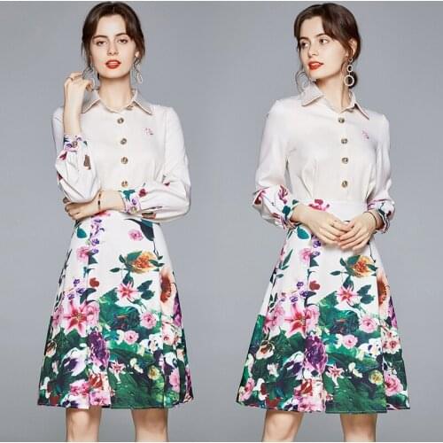 WTIANYUW 2021 Spring Autumn Fashion Runway Midi Dress Ladies Long Sleeve Metal Buttons Floral Print Elegant Bodycon Dress Robe