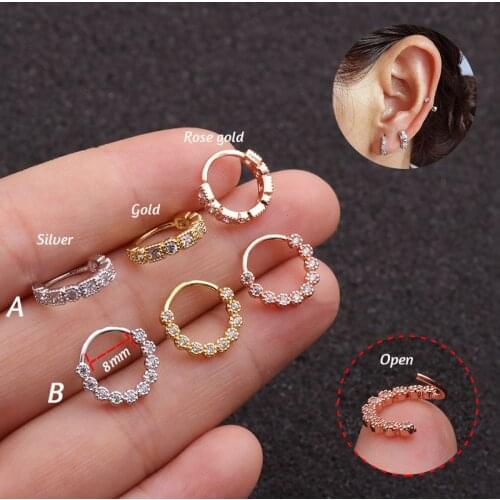 1PC 8mm Rose Gold Tone Hoop Earring Tragus Rook Snug Ear Piercing Jewelry CZ Helix Cartilage Piercing