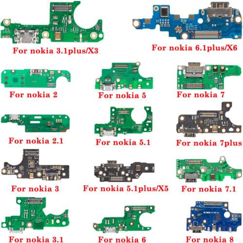 1pcs USB Dock Charging Connector With Microphone Flex Cable For Nokia 2 3 5 6 7 8 2.1 3.1 5.1 plus 6.1 7.1