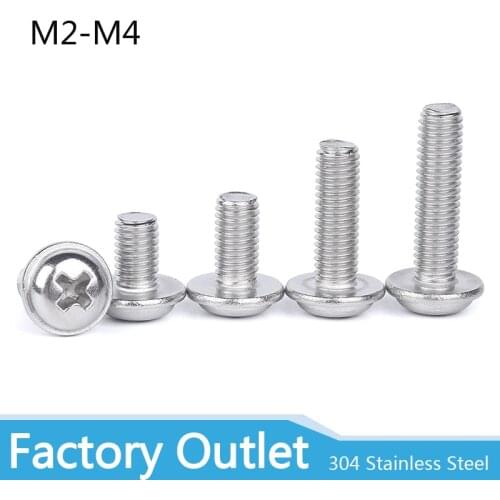 10/50pc M2 M2.5 M3 M4 304 A2 Stainless Steel PWM DIN967 Cross Phillips Pan Round Truss Head With Washer Padded Collar Screw Bolt