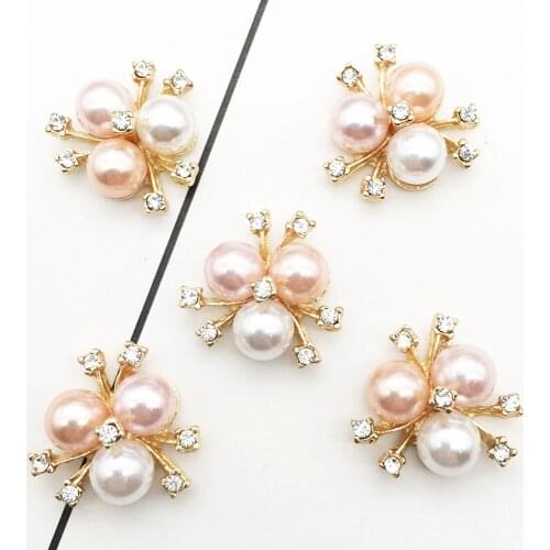 10pcs/lot 20mm*20mm Alloy Pearl Rhinestone Buttons for Craft Wedding Invitation Card DIY Girl Hair Bowknot Metal Buttons