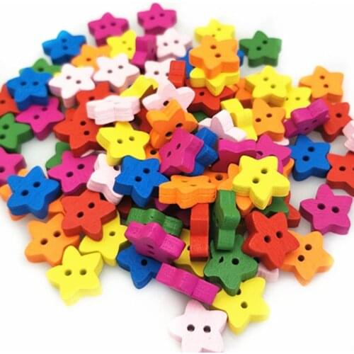 Hot sell 100pc color Wood Sewing Button Scrapbooking Stars Two Holes 13mm( 4/8") x 13mm( 4/8") 5BB5601