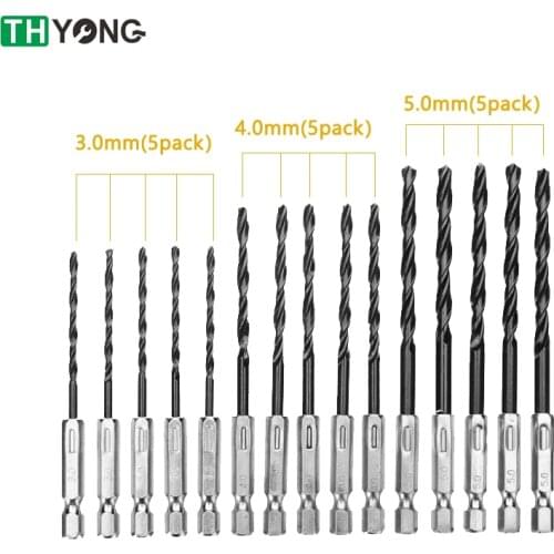 15Pcs High Speed Steel Black Hexagonal Nitriding Twist Drill Bit Electric Set 3mm 4mm 5mm For Wood and Metal Openings Holes