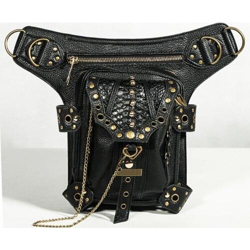 2 Items Victorian Style Retro Steampunk Rock Gothic Goth Shoulder Waist Bags for Women Men leg Thigh Holster Bag (Color: Black)