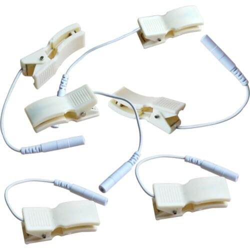 5pairs Ear Clip Clamp Electrode Lead Wires Connect Adapter Jack Pin 2.5mm Plug Replacement Cables For TENS EMS Massager