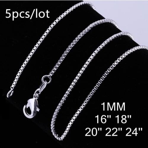 5pcs/lot 925 Sterling Silver Box Chain Women Necklace 1mm Long 16-24 Inch Chain Silver Charm Jewelry Gift