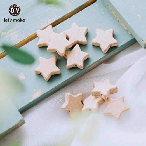 Lets Make Wood Teether 50Pcs Star Shape Wooden Beads Bpa Free Teething Toys Diy Pacifier Chain Beech Wood Bead Baby Teethers